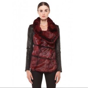 Helmut Lang Black Leather and Oxblood Fur Moto jacket
Size P